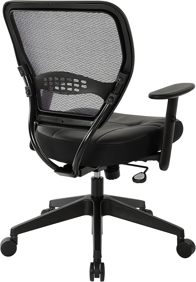 Space Seating 57 Series Professional Dark Air Grid Back Manager's Adjustable Office Chair with Built-in Lumbar Support and Padded Seat, Black Bonded Leather