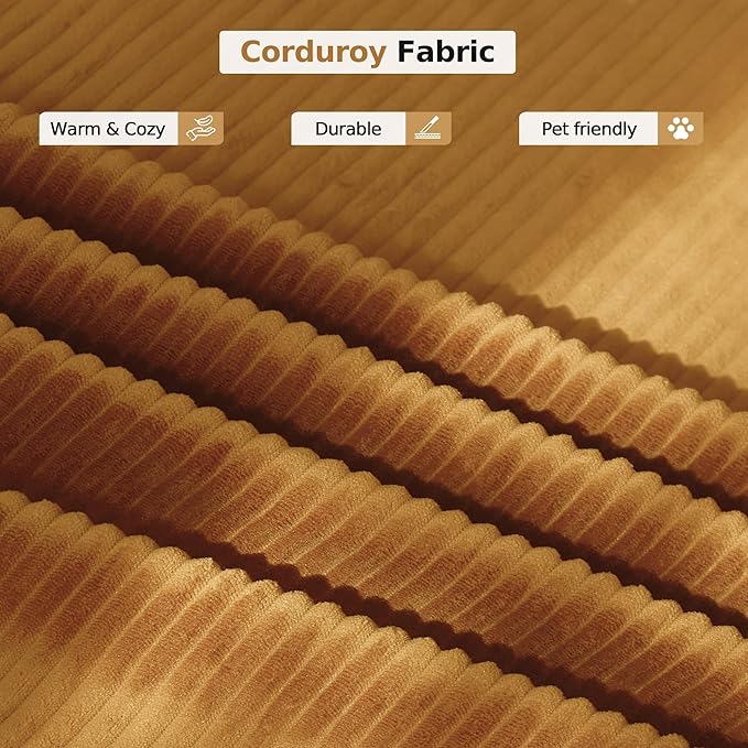 98.4''Convertible Sleeper Sofa Bed,Compressed Floor Boneless Couch,Modular Modern Corduroy Sofa for Living Room Bedroom -with Fixed-Shape Frame and Support Armrest,Easy Assembly(Yellow)