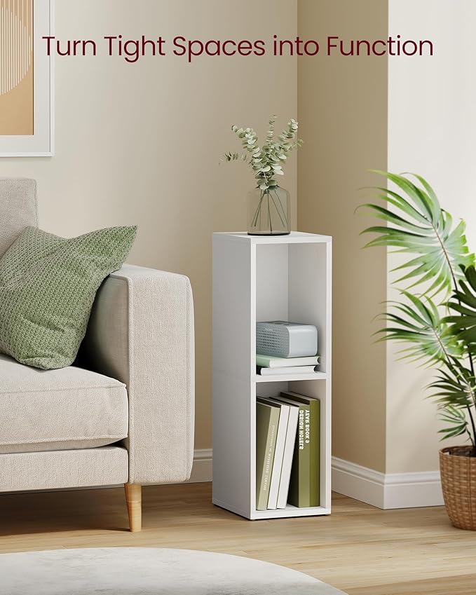 VASAGLE Custos Collection - Bookshelf, 2-Tier Bookcase, Book Shelf, Open Storage Shelf, 9.4 x 7.9 x 25.2 Inches, for Living Room, Home Office, Dining Room, Cloud White ULBC522W01