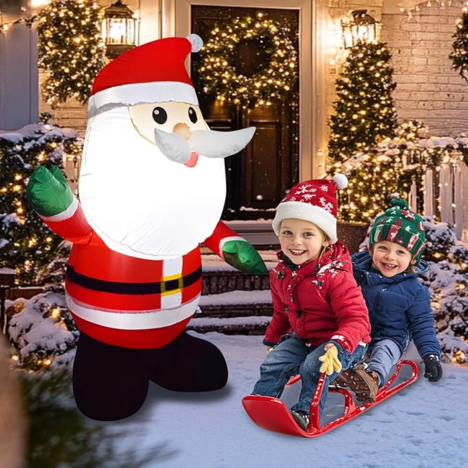 Mimi Funn 4FT Christmas Inflatable Santa Claus Raises his Hand, Blow up Lighted Santa Claus Yard Decoration Suitable for Christmas Indoor Outdoor Xmas Yard Party Holiday Garden Decor