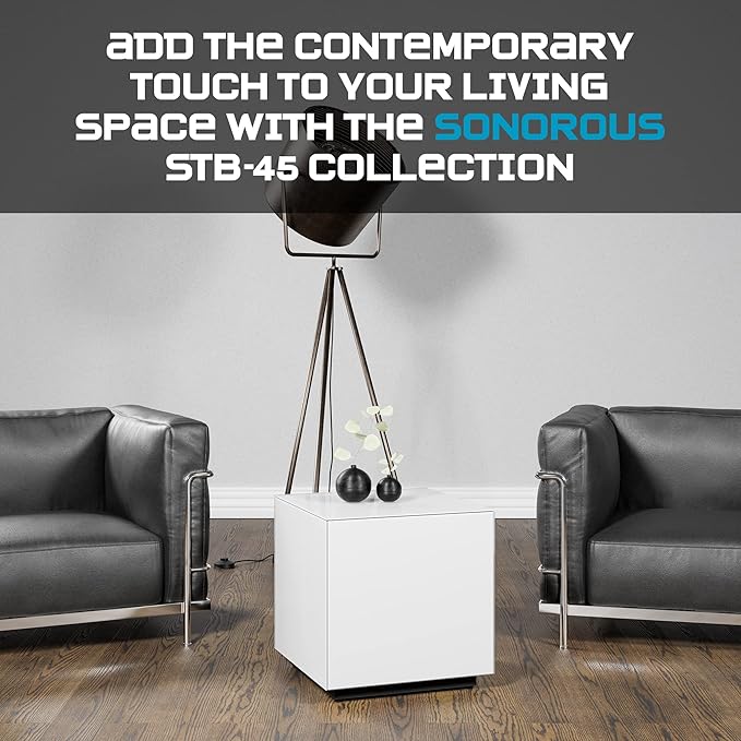 SONOROUS Premium Tempered Glass Side Table - Luxury Nightstand & Bedside Table for Bedroom or Living Room - High Gloss End Table in White Finish - Sleek Cube Design with Fingerprint Resistant Glass