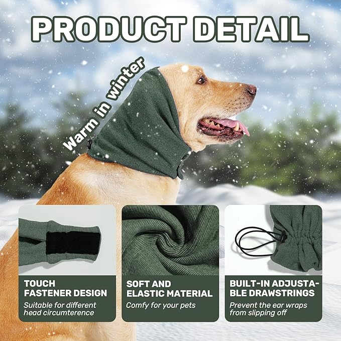 Dog Calming Hoodie, No Shake Ear Wraps for Dogs, Adjustable Dog Ear Muffs for Noise Protection, Ear Wrap Head Cover for Anxiety Relief & Hematoma (Olive Green, L(Head Circle:17.7"-23.6"))