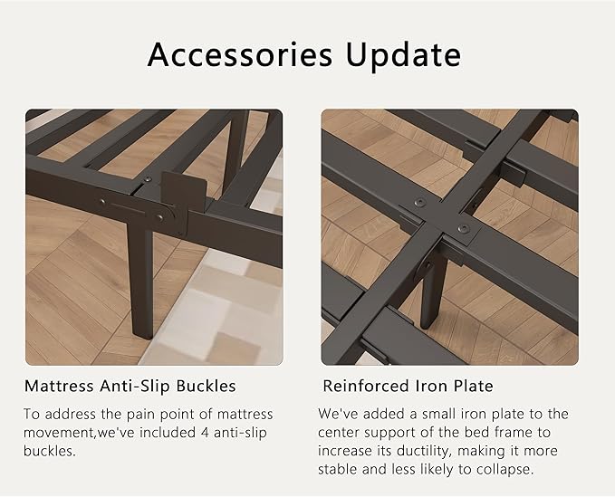 Black Bed Frame Queen Size 14 Inch, Metal Queen Bed Frame No Box Spring Needed, DIY Headboard Holes, Heavy Duty Steel Support 3500 LBS, Noiseless, Round Corner Leg, Storage Space, Easy Assembly