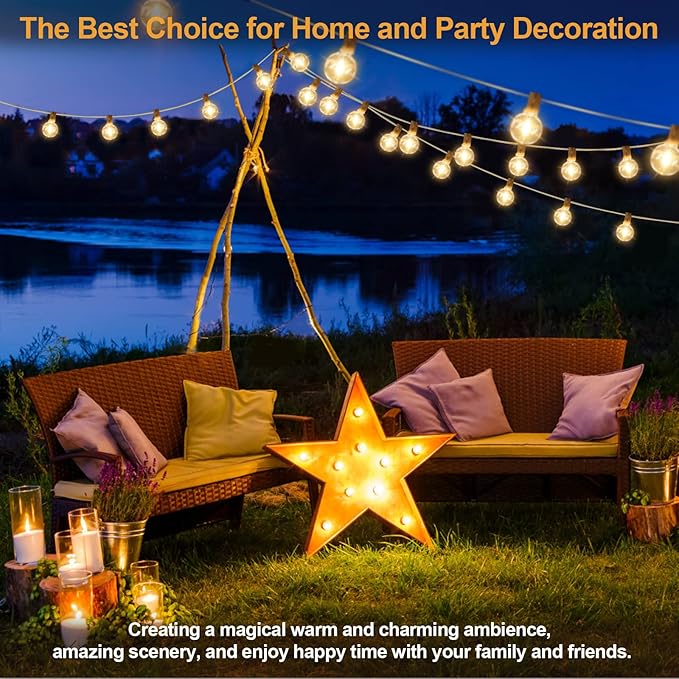 Mlambert 50Ft Outdoor String Lights, G40 Globe Patio Lights with 25+2 Waterproof Shatterproof LED Bulbs for Balcony Porch Bistro Deck-White Wire
