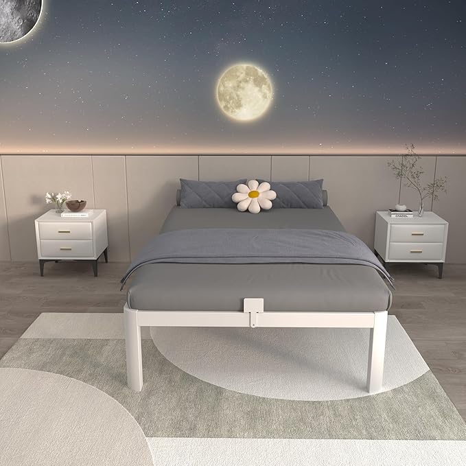 ITIMIDI 14 Inch Twin White Bed Frames, Metal Twin Platform Bed Frame with Round Corner Legs, Heavy Duty Steel Support 3500 LBS, Storage Space, No Box Spring Needed, Noise Free, Easy Assembly