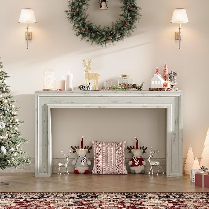 Rresyet 55 Inch Long Console Table, Sofa Table Behind Sofa, Wooden Entryway Table, Farmhouse Entryway Table for Entry, Hallway, Living Room (White)