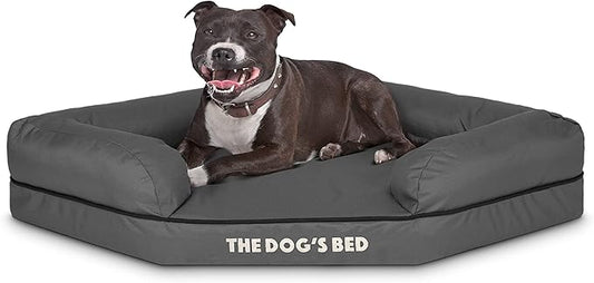 The Dog’s Bed Memory Foam Waterproof Corner Dog Bed, Medium, Grey & Black Trim, Eases Arthritis & Hip Dysplasia Pain, Therapeutic & Supportive, Washable Oxford Fabric Cover