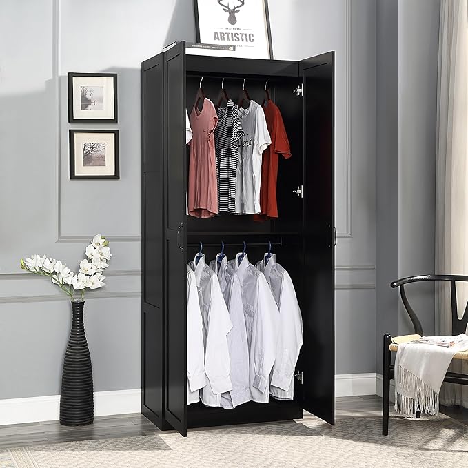 Manhattan Comfort Hopkins Modern Freestanding Storage Cabinet with 4 Adjustable Shelves & Soft Close Doors, Tall Multipurpose Organizer for Kitchen, Pantry, Garage, Mudroom, Set of 1, Black