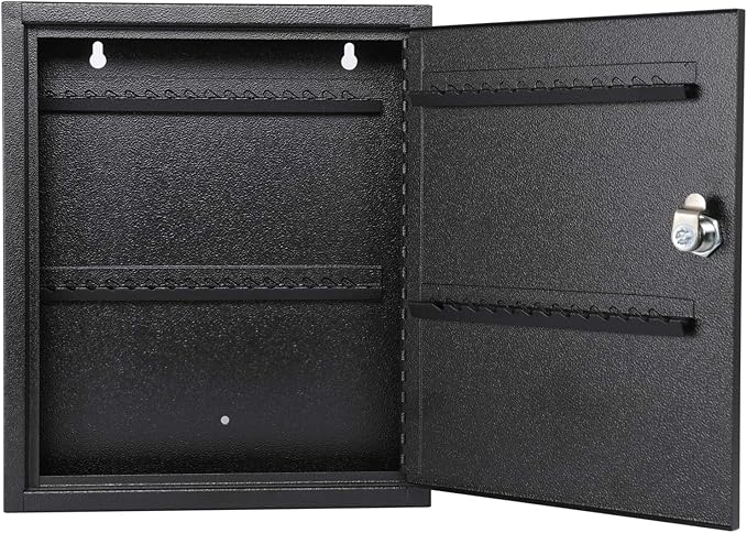 KYODOLED Key Storage Lock Box with Key, Locking Key Cabinet, 60 Key Management Wall Mount with Key Lock, Key Hooks & Tags Key Labels, 2.5" D x 10.2" W x 12.1" H (Black,60 Key)