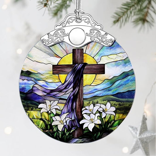 Stained Glass Ornament, Religious Christmas Ornaments, Christmas Hanging Decor & Holiday Ornament: Christian Home Decor | Exquisite Party Gifts for Christians, Christian Gift & Religious Cross Gift