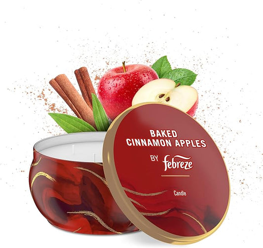 Febreze Scented Candle, Baked Cinnamon Apples Scent, 4 Wick Candle, Reusable Tin, Long Lasting Even Burn, Giftable for Holidays, 11oz, Single Pack