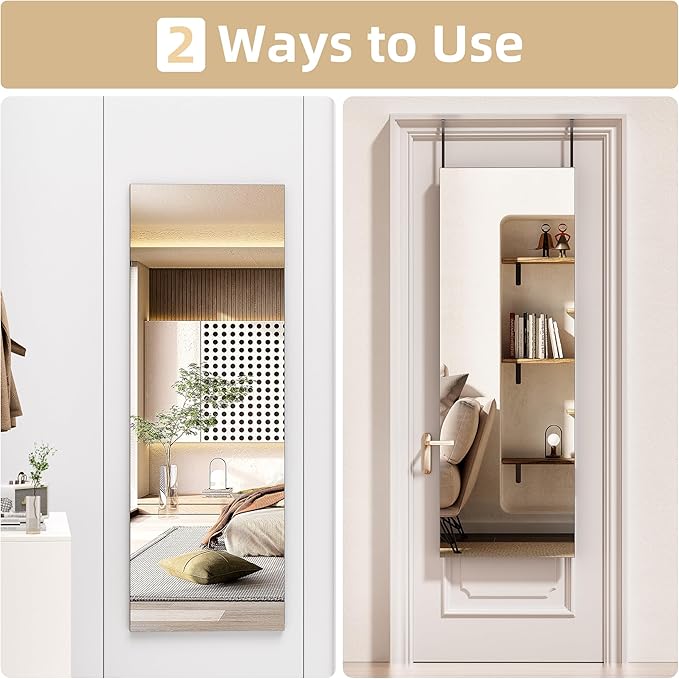 Hasipu Door Mirror Full Length, 47"x 15.8" Full Body Over The Door Hanging Wall Mounted Mirror for Bedroom, Living Room, Cloakroom, Square Black