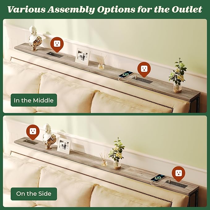 SUPERJARE 78.8 Inch Narrow Console Table with Outlet, Sofa Tables, Behind Couch Table, Long Entryway Tables with Charging Station, for Living Room, Oak