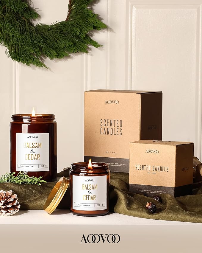 AOOVOO Balsam Cedar Candle - Large Pine Scented Soy Wax Aromatherapy Candle, 9 oz