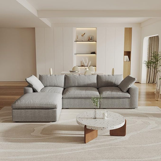 Cloud Modular Sectional Sofa with Storage Ottoman,120.45" L Shaped Couch for Living Room,Down Filled Convertible Couch Deep Seat for Office Apartment,Covers Washable&Replaceable (Gray)