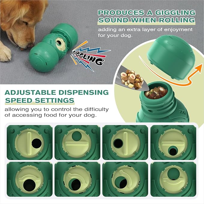 KADTC Extra-Large Dog Treat Dispenser Toy Rolling Giggling Indestructible Durable Bone Puzzle Feeder Toys Adjustable Food Dispensing Speed for Medium/Large/Extra-Large Dogs Aggressive Chewers