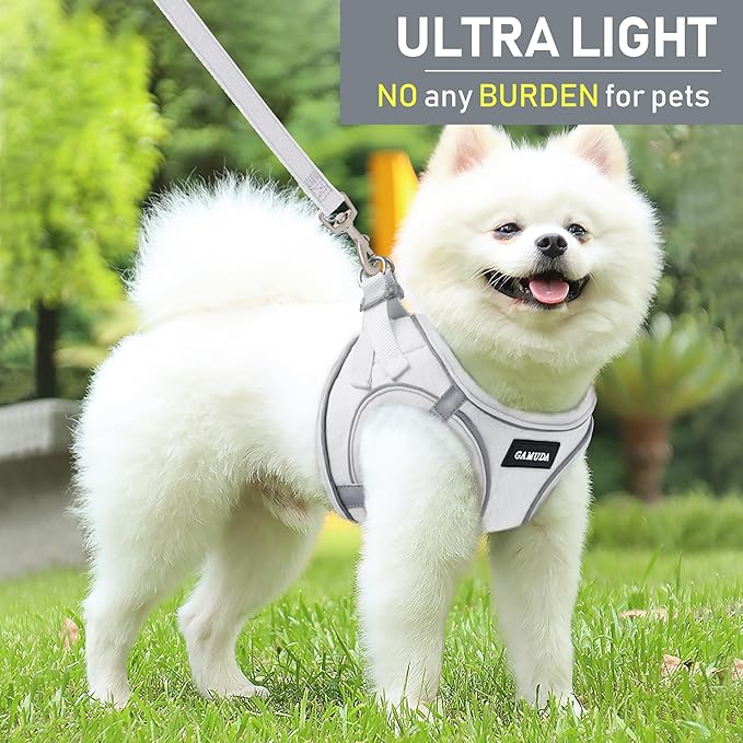 GAMUDA Small Pet Harness Collar and Leash Set, Step in No Chock No Pull Linen Fabric Soft Mesh Dog Vest Harnesses Reflective for Dogs Puppy Cats Kitten Rabbit (White, XL)