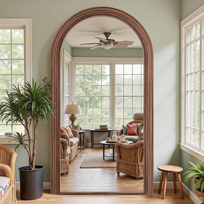Antok Full Length Mirror 82"×44" Floor Mirror Standing Tall Mirror, Arched Stand up Large Wall Mirrors, Freestanding Full Body Mirrors for Bedroom Living Room Wood Vintage Style Nature