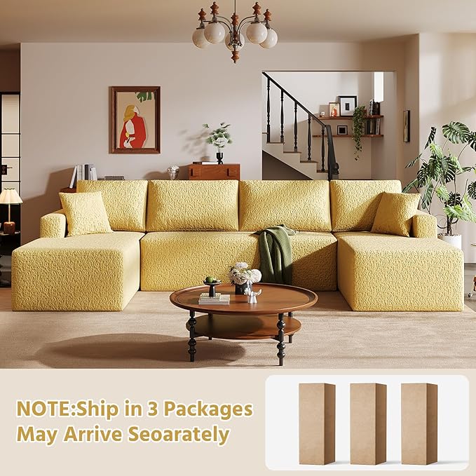 140" Modular U-Shaped Sectional Sofa, 7-Seater Cloud Couch with Double Chaise, Modern Sleeper Sofa,No Assembly Sectional Cloud Boneless Sofa Couches for Living Room/Apartment