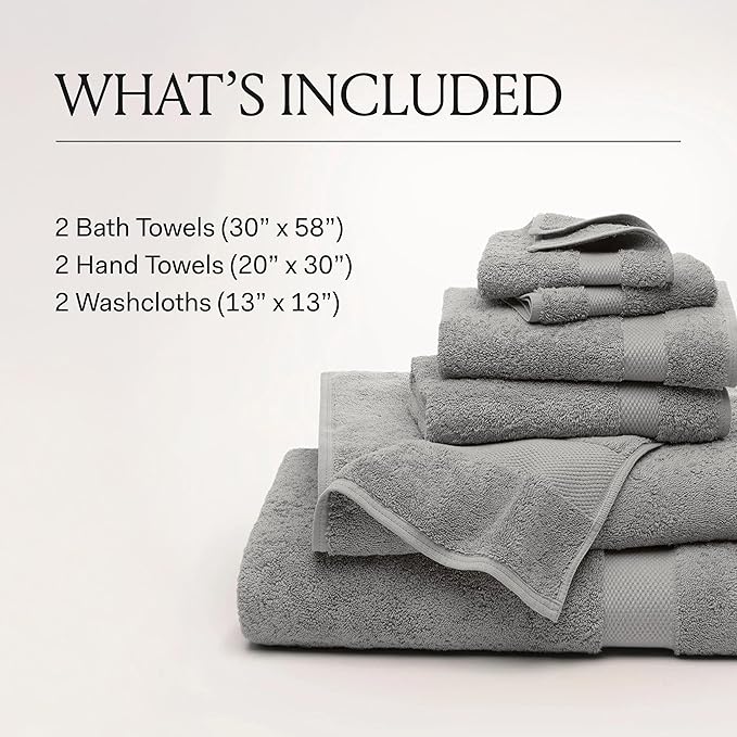 BOLL & BRANCH Plush Bath Towel Set - Sageleaf - 6 Piece - Includes 2 Bath Towels, 2 Hand Towels & 2 Washcloths - 100% Organic Cotton - Ultra Soft & Luxurious - Quick Absorbing