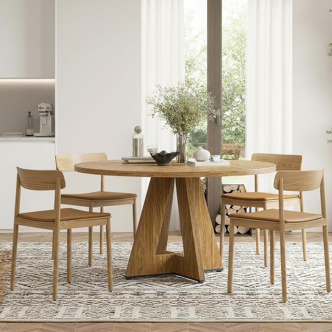 Farini 47" Round Dining Table for 4-6,Modern Kitchen Room Table with Wood Top & Sturdy Metal Base,Large Round Dinner Table for Dining Room,Walnut