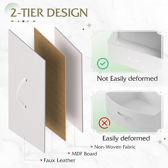 WLIVE White Night Stand, Small Dresser with 2 Drawers & Wooden Top, Nightstand with Fabric Bins, Bedside Table End Table for Bedroom, Closet, Entryway, College Dorm, White