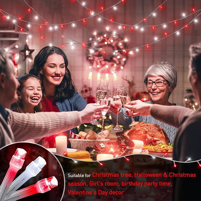 JMEXSUSS 200 LED Red and White Christmas Lights Outdoor, 66ft Halloween String Lights Indoor Clear Wire, Christmas Tree Lights Plug in for Bedroom Tree Christmas Party Decorations