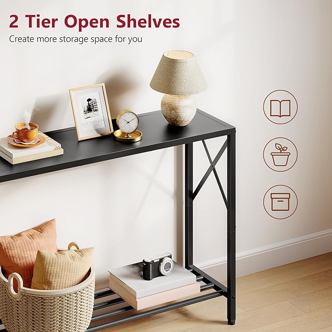 Tajsoon Console Table, 2-Tier Entryway Table, 41.8”L Narrow Sofa Tables with Shelves, Behind The Couch, for Entrance, Hallway, Living Room, Foyer, Corridor, Office, Black