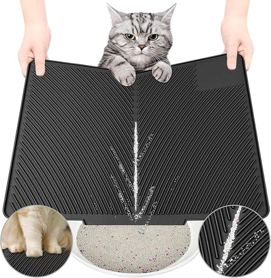 Cat Litter Mat, Silicone Kitty Litter Mat Waterproof Litter Catcher Mat, Litter Box Mat, Cat Litter Trapper for Floor, Anti-Slip and Easy to Clean (Black)