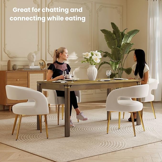 63" Dining Table for 4-6 People, Modern Farmhouse Rectangular Kitchen Table with Solid Wood Legs & Gold Trim, Large Long Dining Room Table for Living Room, Walnut