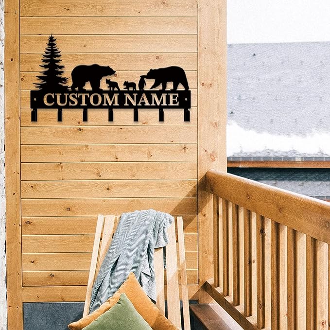 Personalized Custom Name Bear Key Wall Hooks,Metal Bear Keys Clothes Hooks,Metal Bear Wall Home Storage Decorative,For Front Door, Hallway, Kitchen, Bedroom,Keys,Hats (Style J)
