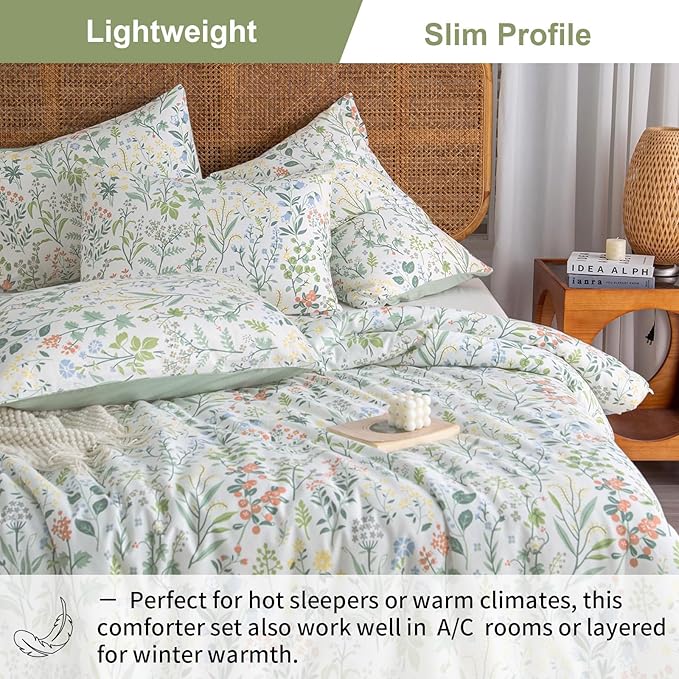 EAVD Botanical Floral Comforter Set Twin XL Soft Chic Cute Colorful Floral Leaves Print Bedding Set 1 Twin XL Comforter and 2 Pillowcases Vintage Garden Botanical Comforter Set for All-Season