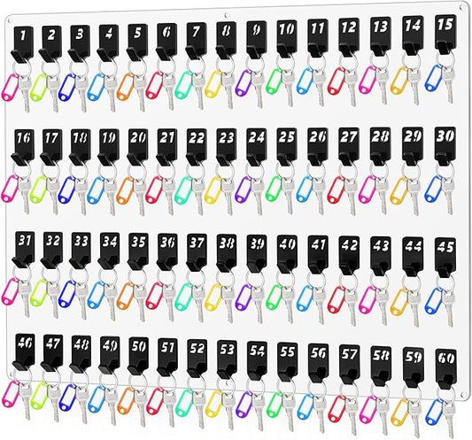 Acrylic Key Board with 60 No. Hooks Wall Mount Key Rack Holder Hanger Storage Collection for School, Garage, Car Dealer, Office, Hotel, Real Estate(Transparent)