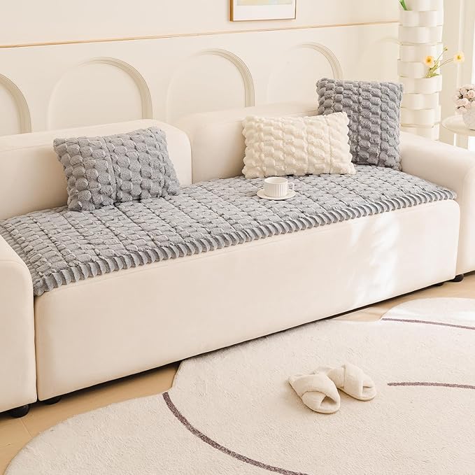 Couch Cover for Dogs Fuzzy Sofa Covers for Pet, Geometric Jacquard Coral Pet-Friendly Washable Non-Slip Sofas Slipcover Cushion Protector Pets Mat Dog Bed Mats