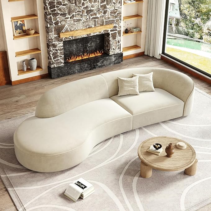 Luxury Curved Sofa Couch – Modern Upholstered Sectional Sofa, Designer L Shaped Couch with Plush Microfiber, High-Density Foam & Solid Wood Frame (Ivory Left-Facing, 94" L x 43" W x 30" H)