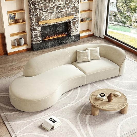 Luxury Curved Sofa Couch – Modern Upholstered Sectional Sofa, Designer L Shaped Couch with Plush Microfiber, High-Density Foam & Solid Wood Frame (Ivory Left-Facing, 94" L x 43" W x 30" H)