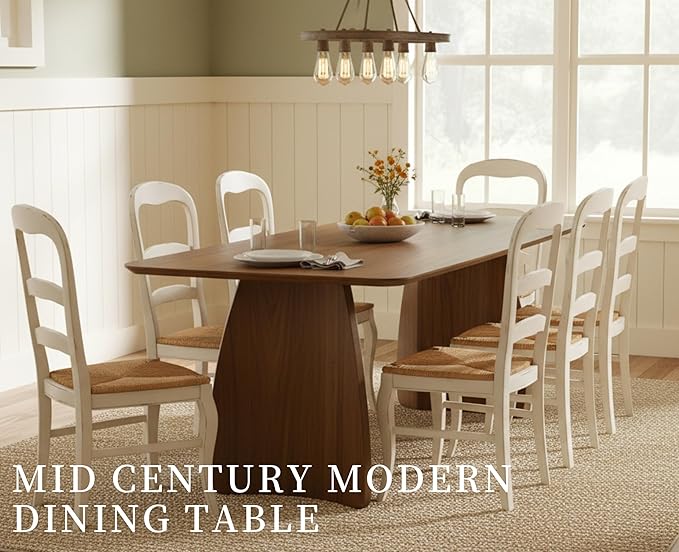 70 Inch Large Dining Table for 6-8 People, Solid Wood Kitchen Table with Curved Wooden Legs, Mid Century Modern Rectangular Long Dinner Table for Dining Room, Walnut