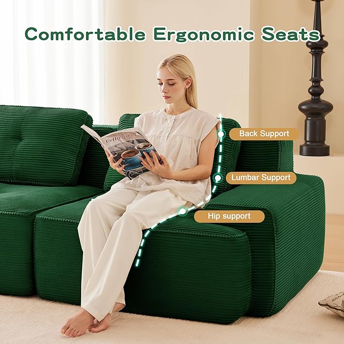 115.3'' Sectional Sofa, 32D Foam Corduroy Boneless Couch with Pillow, Deep Seat Wide Arm Sectional L Shaped Couch for Living Room, Apartment, Bedroom
