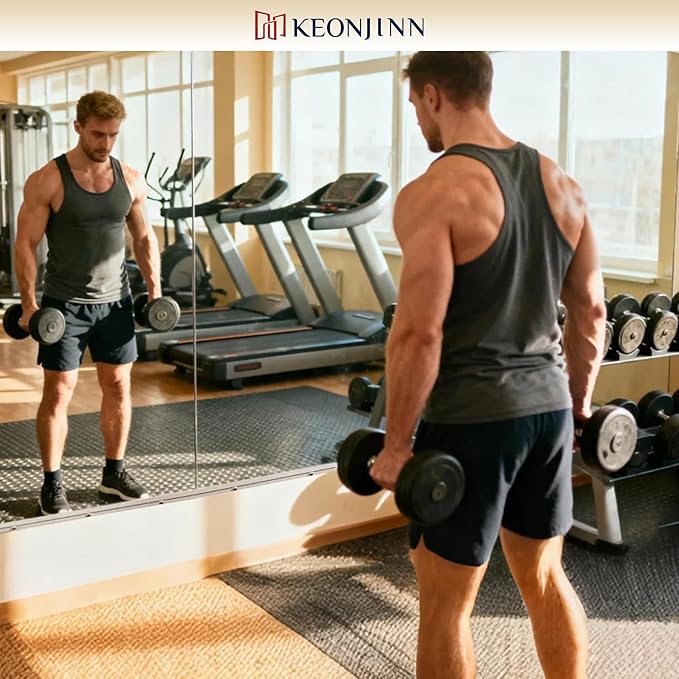 Keonjinn Home Gym Mirror, 56" x 24" - 2PCS Workout Mirrors for Home Gym, Frameless Tempered Glass, Full Body Wall Mirrors for Fitness Exercise, Yoga Room, Dance Studio, Bedroom, Garage