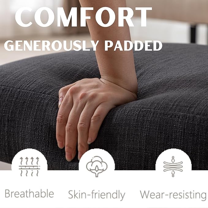 Rattan Dining Chairs Set of 4, Modern Fabric Upholstered Kitchen Chairs, Wooden Dining Room Chair Farmhouse Dinner Chair, Charcoal