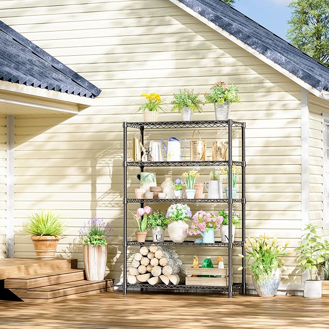 IZEUK 5-Tier Heavy Duty Metal Storage Shelving Unit (Black, 17.7" D x 47.2" W x 72.3" H, 1750 lbs Capacity), Adjustable Steel Wire Rack Shelf Organizer for Garage, Kitchen, Basement, Laundry, Office