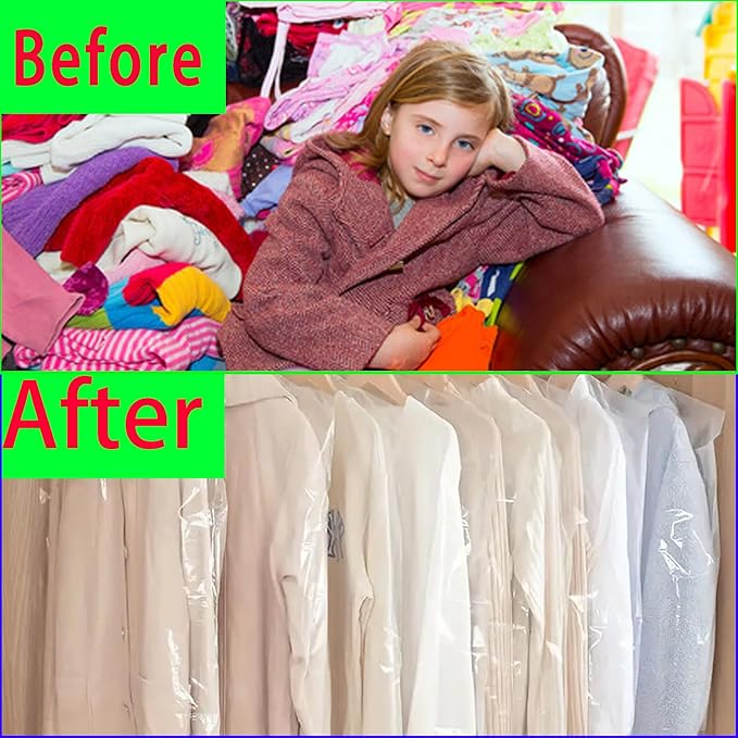 20 Pack (18x 28In) Plastic Clear Clothes Covers,For children's clothes，Dry Cleaners Bags Hanging Clothing Covers Clear Garment Bags Hanging Dust-proof Clothing Protector Covers.