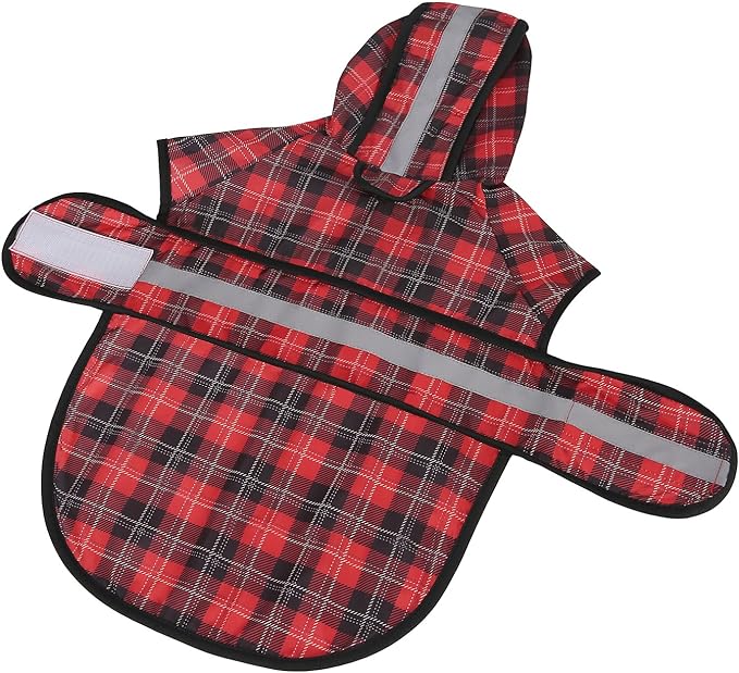HDE Dog Raincoat Jacket Reflective Adjustable Hooded Pet Poncho Rain Coat with Leash Hole for Small to X-Large Dogs Plaid - XL