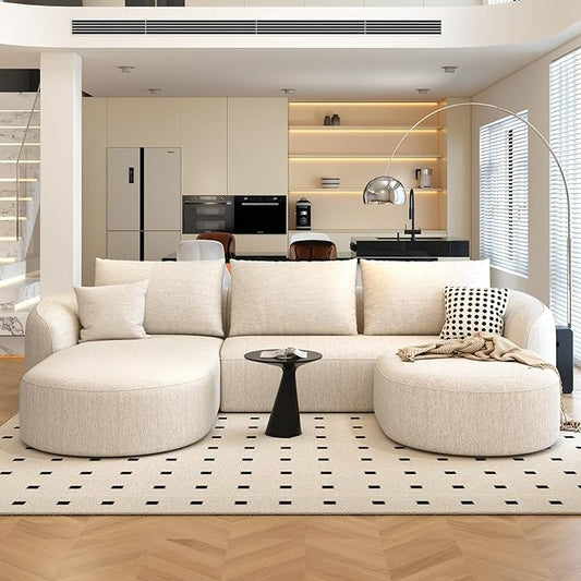 111" Modular Sectional Couches Luxury Modern Curved Back U-Shape Sofa Set with Ottoman,Minimalist Comfy Boneless Cloud Couch for Living Room Apartment,(Left Facing Chaise,White)