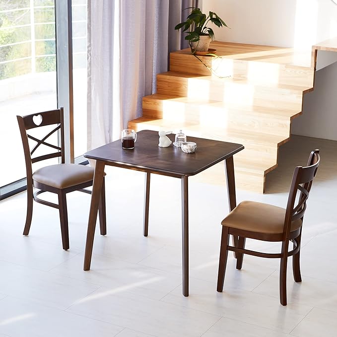 Livinia Canberra 27.6" Square Wooden Dining Table/Mid Century Modern Malaysian Oak Kitchen Table (Walnut) Table Only