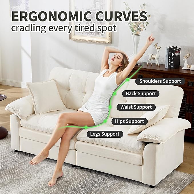 84" Loveseat Sofa, Modern Couches for Living Room,Double-Layer Cushion Cloud Couch with Deep Seat,Super Comfy Chenille Sofas,Sturdy Frame, Easy Assembly for Bedroom, Apartment, Office, Beige