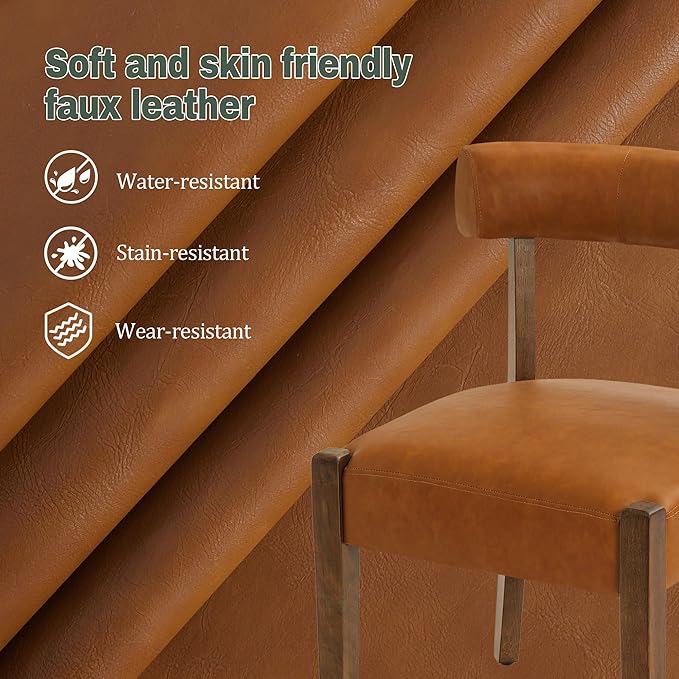 Faux Leather Dining Chairs Set of 8 Upholstered Kitchen & Dining Room Wooden Chairs Mid Century Modern Dining Chairs Low Back, Brown