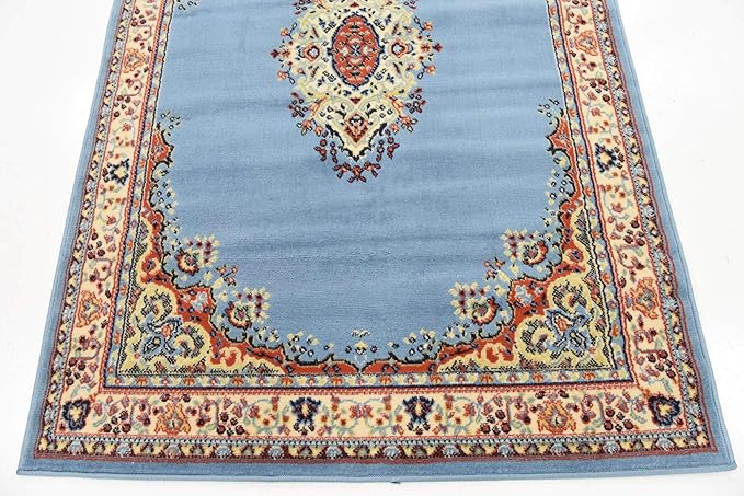 Unique Loom Reza Collection Traditional Persian Style Area Rug, 4 x 6 ft, Light Blue/Ivory