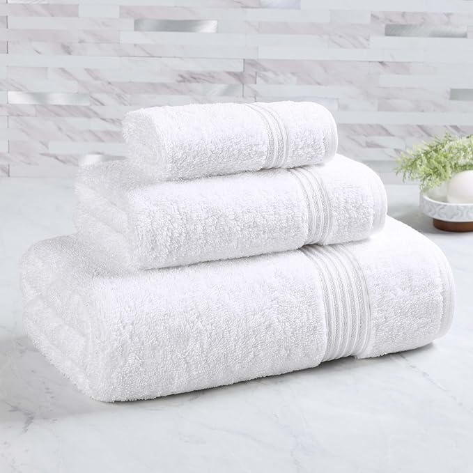 Superior Heritage Egyptian Cotton 3 Piece Towel Set, Assorted Absorbent Towels for Bathroom, Guest Bath, Luxury Home Decor Essentials, Includes 1 Bath, 1 Hand, 1 Face Towel/Washcloth, White