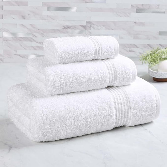 Superior Heritage Egyptian Cotton 3 Piece Towel Set, Assorted Absorbent Towels for Bathroom, Guest Bath, Luxury Home Decor Essentials, Includes 1 Bath, 1 Hand, 1 Face Towel/Washcloth, White